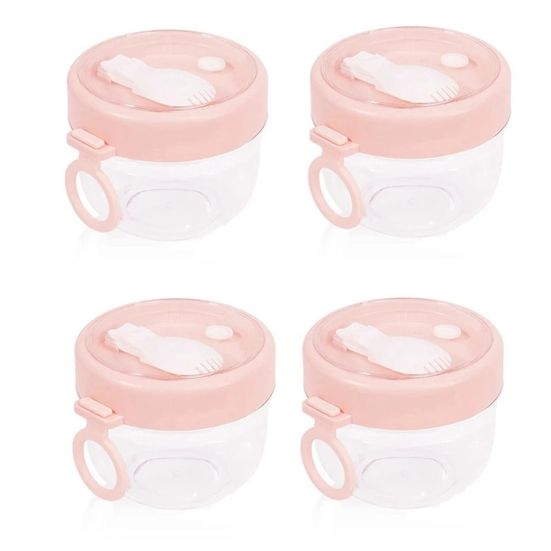 

4 Pcs Overnight Oats Container With Lids And Spoons, 20 Oz Oats Jars Container For Milk, Fruit And Salad Storage (Pink) Retail