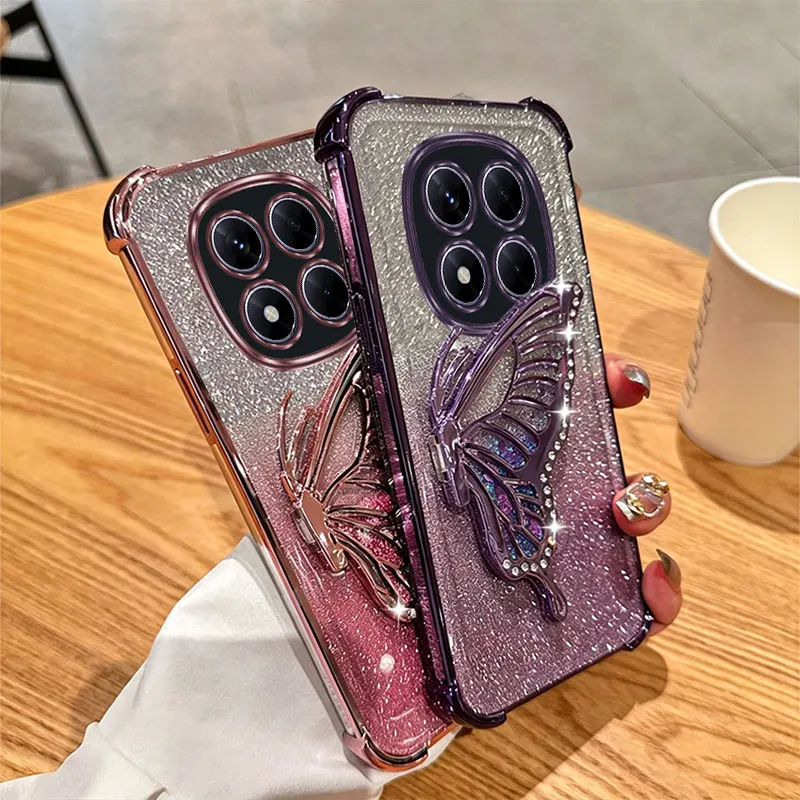 Lucky Butterfly Glitter Phone Holder Case with Anti-Knock Cover