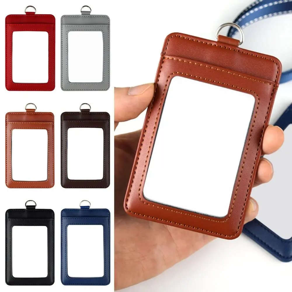 

Genuine Leather Carabiner Style With Lanyard Card Badge Holder ID Lanyard Name Tag Key Chain Card Bag