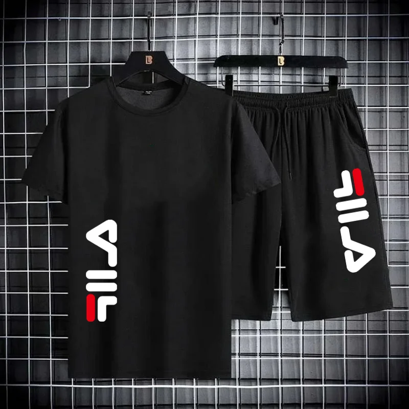 

2024 new summer men's suit fashion Korean sportswear men's short sleeve T-shirt + sportswear shorts men's casual printed clothin