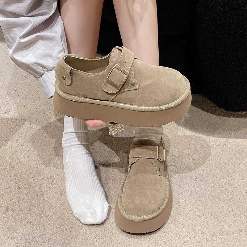 Women Sneakers All-Match Platform Round Toe Shoes for Women Shallow Mouth Casual Sneakers 2024 New Creepers Dress Retro Sneakers