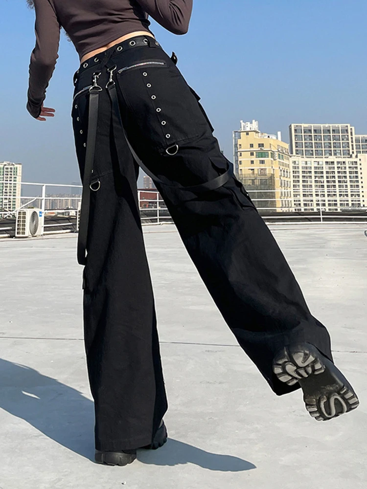 Fitshinling Gothic Cargo Pants Belt Packets Eyelets Gothic Trousers Long  Printed Street Style Punk Feminino Pant Mada Grunge