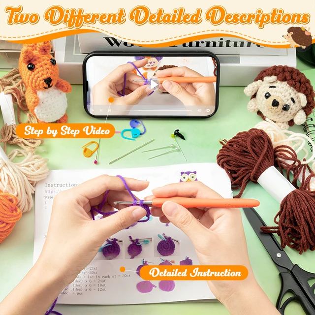 Kit all'Uncinetto per Principianti Kit per Animali all'Uncinetto Kit per Maglieria per Adulti E Bambini Simpatici Animali Topo Kit con Tutorial Video con Tutorial Video