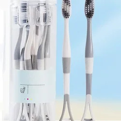 Premium Bamboo Charcoal Toothbrush Set with Tongue Scraper - Eco - Friendly Oral Care Kit with Soft Bristles and Ergonomic Silicone Grip (Gray eight a barrel)