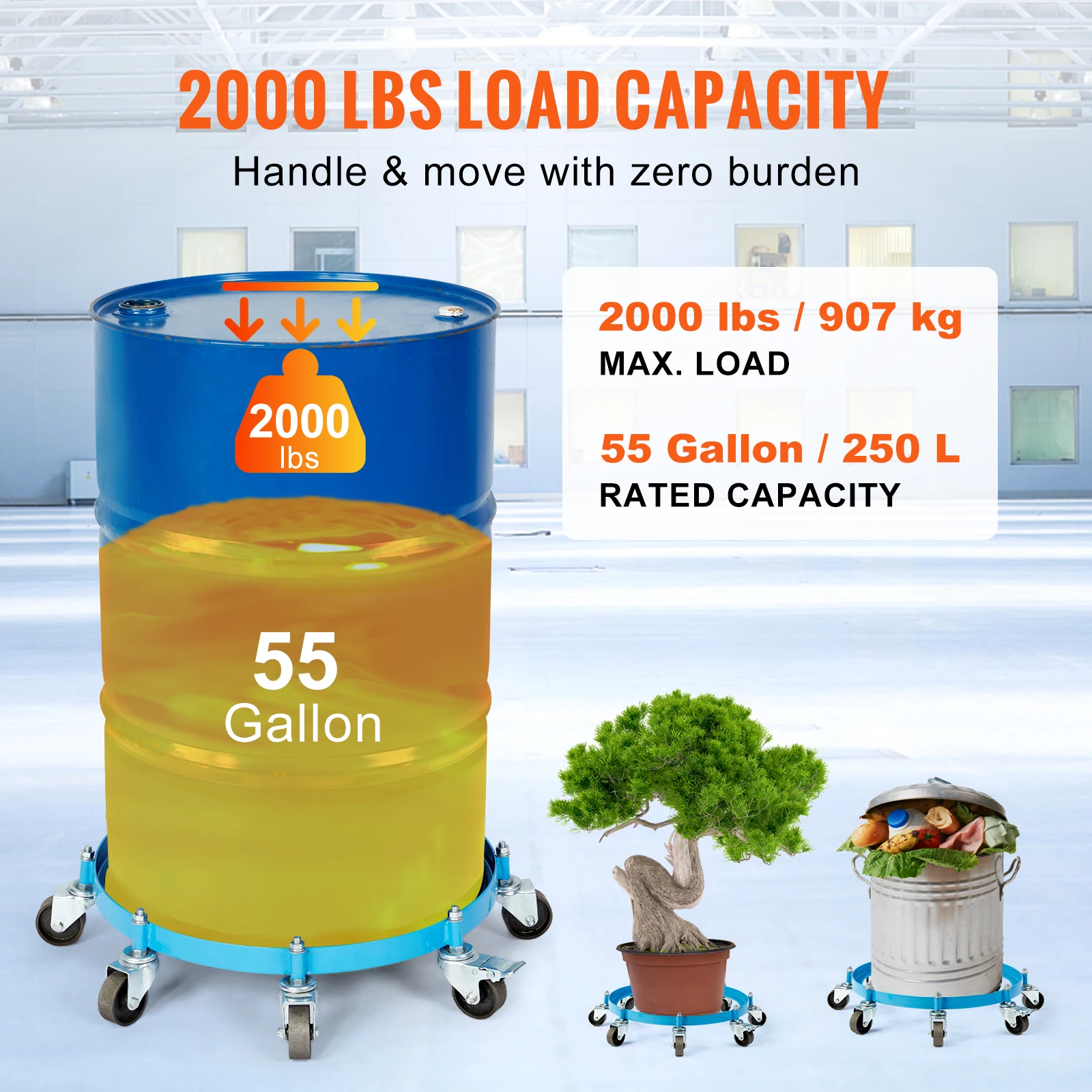 SucceBuy 55 Gal Swivel Drum Dolly Heavy Duty Bucket Cart With 4/5/8 Rotating Casters Wheels Anti-Tipping For Workshops_voghion.com