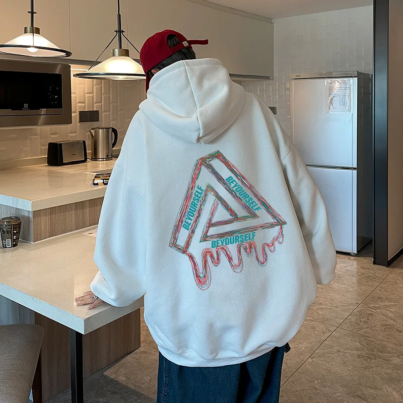 

Heavyweight Cotton Men's Sweater Autumn New Loose Versatile Print Hooded Underlay Fashion Brand Handsome Coat