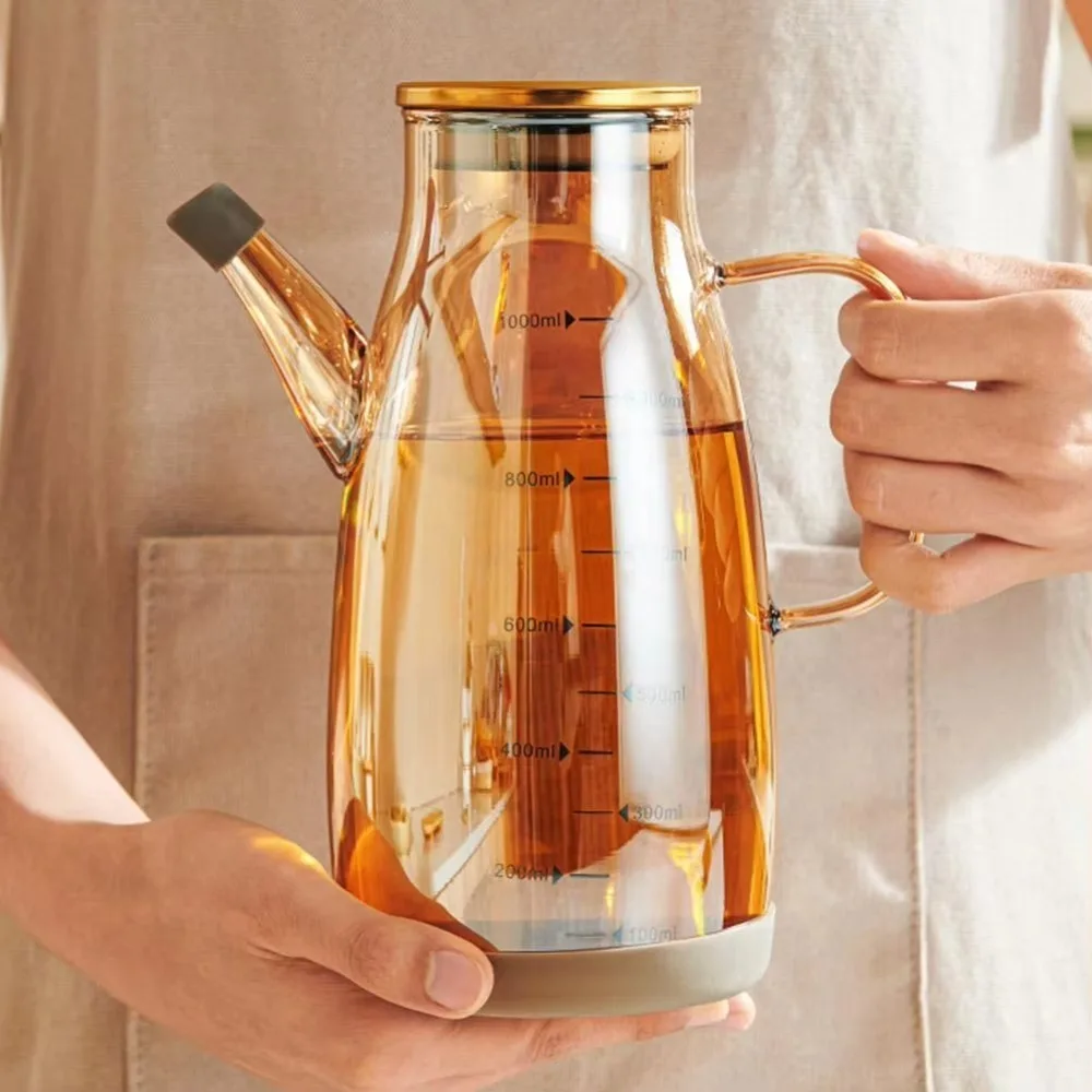 Durable Food-grade Oil Dispenser Bottle Large Capacity Leak-Proof Glass Oil Pot 600/800/1000ML Seasoning Bottle Household