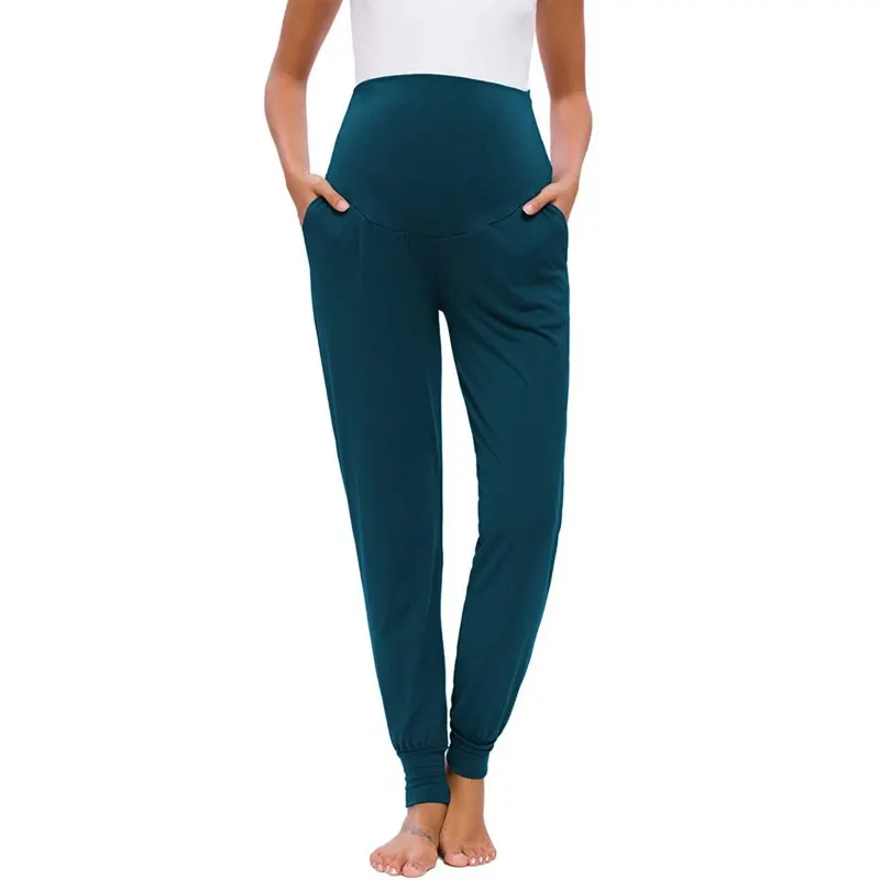 Spring Autumn Maternity Women's Casual Pants Solid High Waist Strechy Lounge Trousers For Pregnant Women Joggers With Pockets