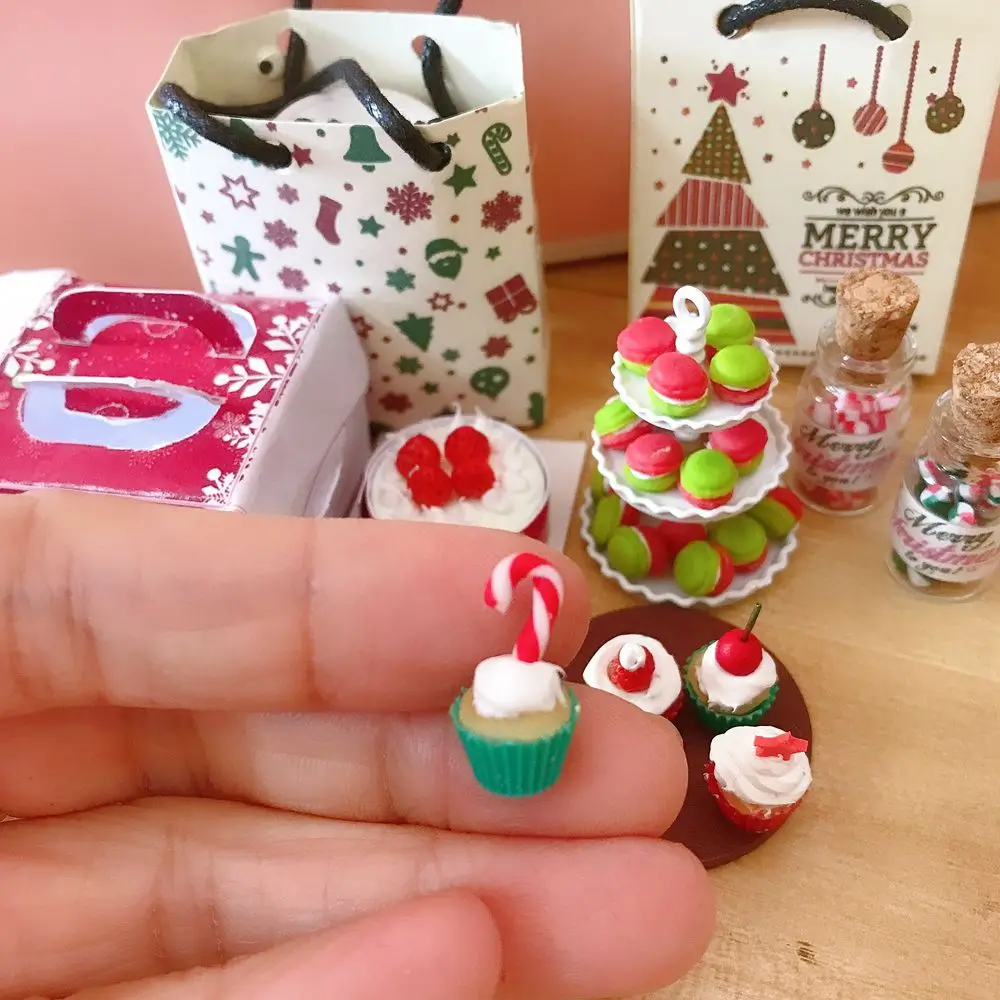 Cute 1/6 Scale Dollhouse Miniature Christmas Gift Mini Cupcake Candy Macaron for Doll House Kitchen Play Toys 4