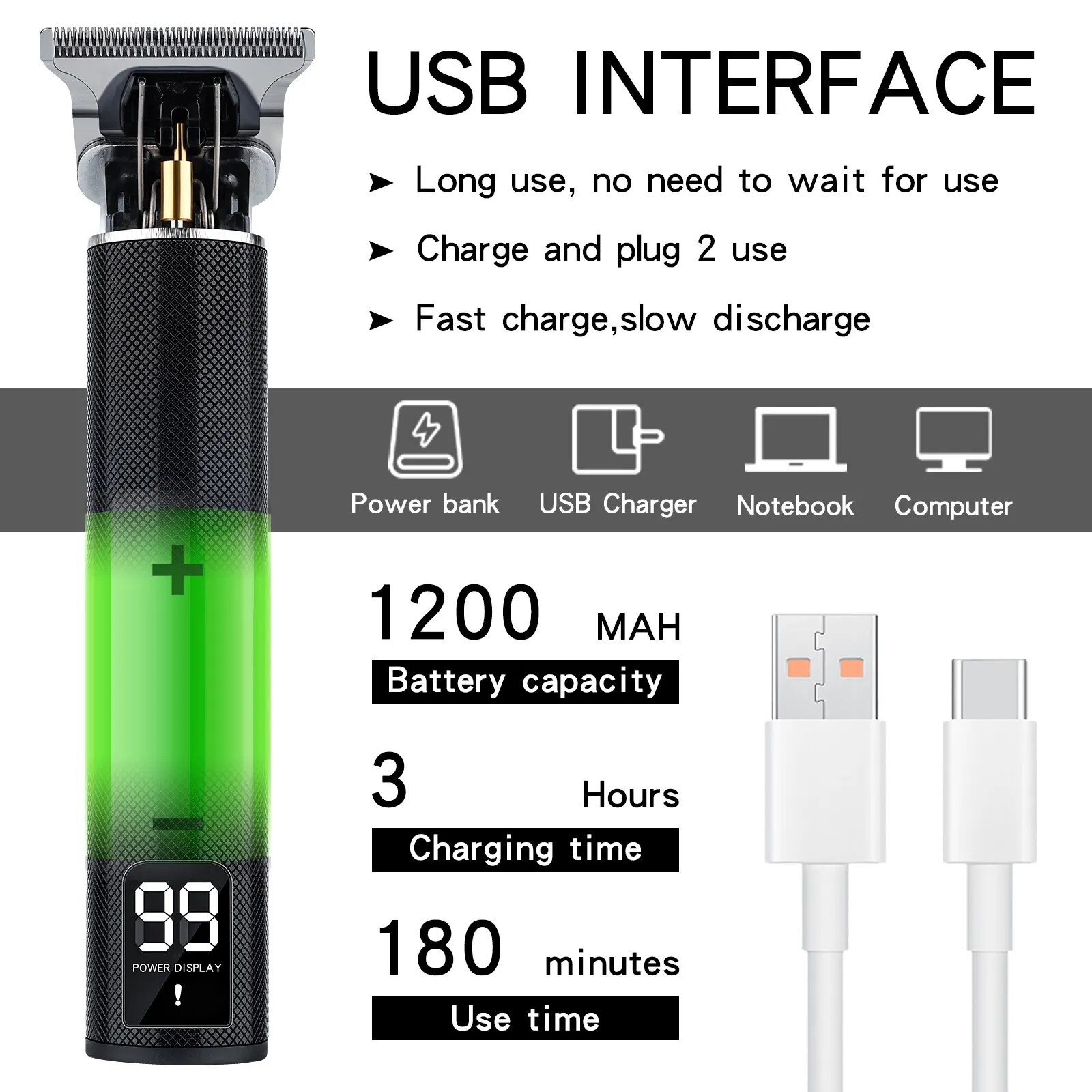 High Power Vintage T9 USB Hair Cutting Machine Hair Clipper Professional Cutter Trimmer for Men Barber Cordless Beard Trimmer Hair Clipper Hair Trimmer