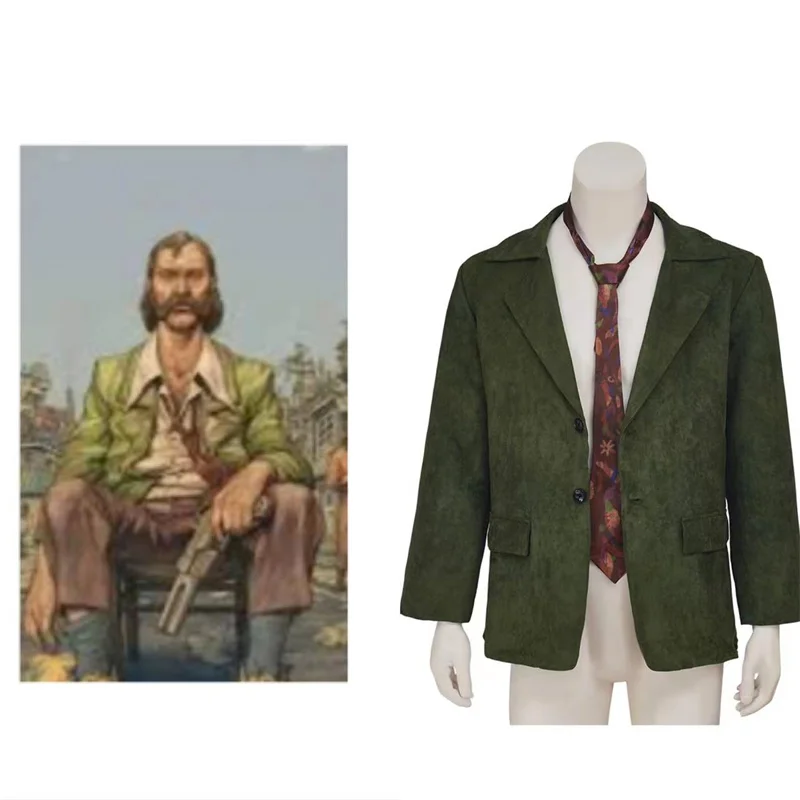 

Game Disco Elysium Harrier Du Bois Cosplay Costume Green Jacket Tie Uniform Full Set Halloween Party Clothes