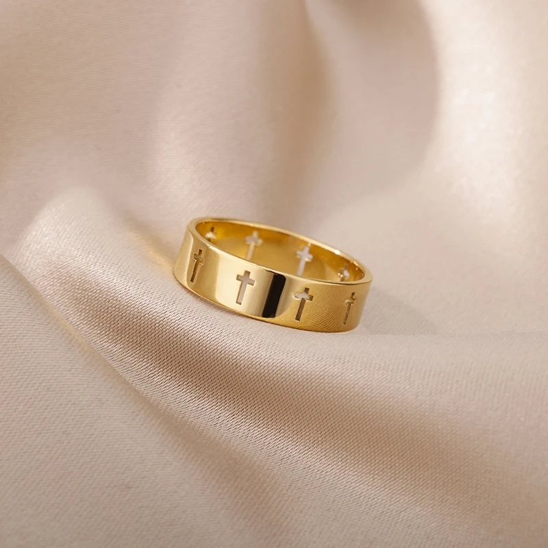 Stainless Steel Cross Rings For Women Men