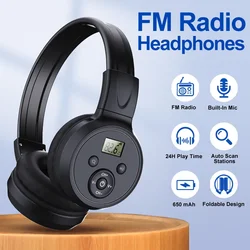 Wireless FM Radio Headphones with LED Display and Comfortable Ear Muffs for Outdoor and Indoor Use (Black)