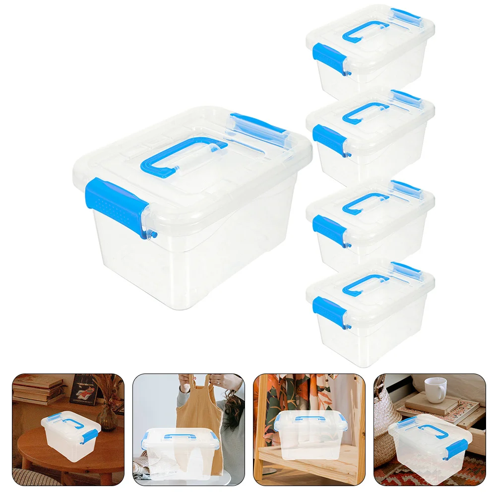

5 Pcs Portable Storage Box Plastic Bin Lid Desktop Organizer Makeup Container Cosmetics Holder Abs Office Toy Case
