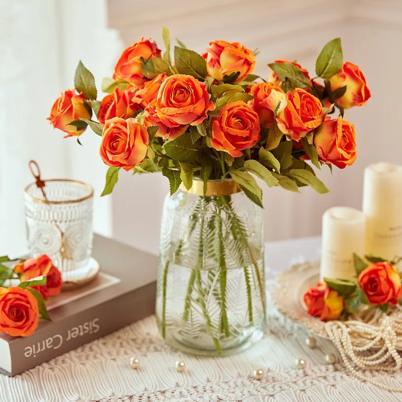 

Artificial Flowers Double Heads Silk Rose Christmas Decorations Wedding Bouquet Gift Table Vase Valentine Day Present Home Decor