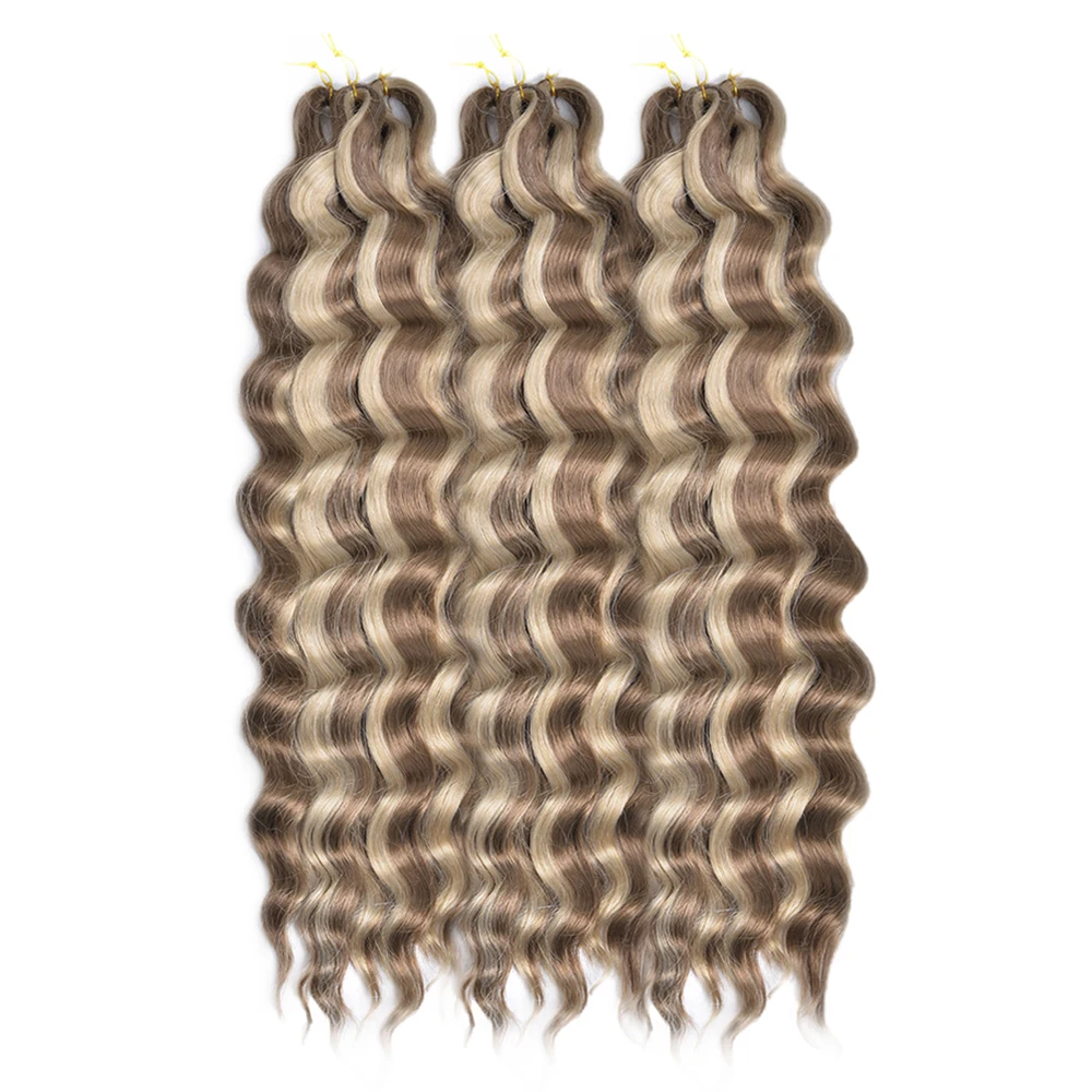 Synthetic Anna Twist Crochet Curly Hair 24 Inch Deep Wave Braid Hair Ombre Blonde Brown Water Wave Braiding Hair Extension
