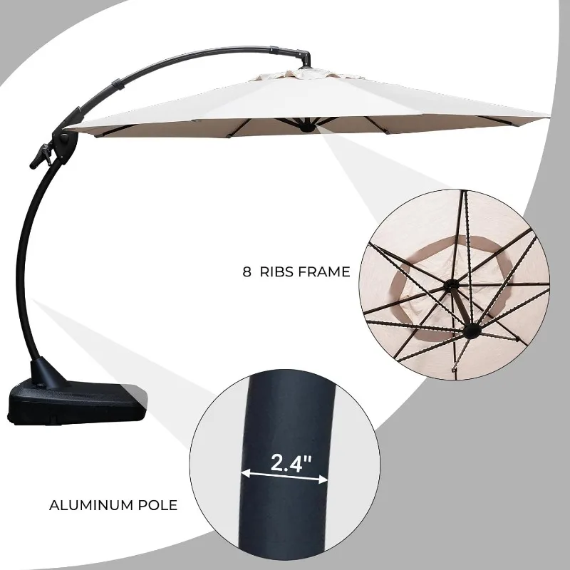 Grand patio 11FT Cantilever Umbrella with Base Outdoor Large Round Aluminum Offset Umbrella for Patio Garden Backyard
