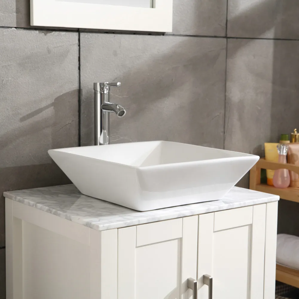 16.5" Square Bathroom Vessel Sink White Porcelain Counter Bowl for Bathroom Vanity Vessel Sink Rectangle Bathroom Modern Above 4
