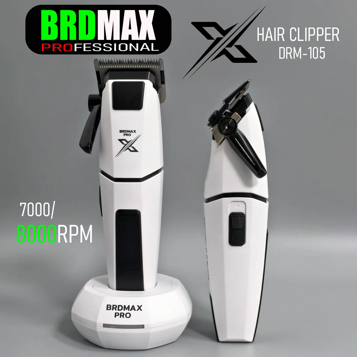 BRDMAX PRO Professional DRM105 헤어 클리퍼 8000RPM 사일런트 모터 바버 헤어 트리머 남성용 살롱 전..