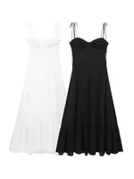 2024 Summer New Woman Dress Spaghetti Strap Sleeveless Backless Lace-Up Zipper Pleats Sweet Beach Style Female Long Dresses