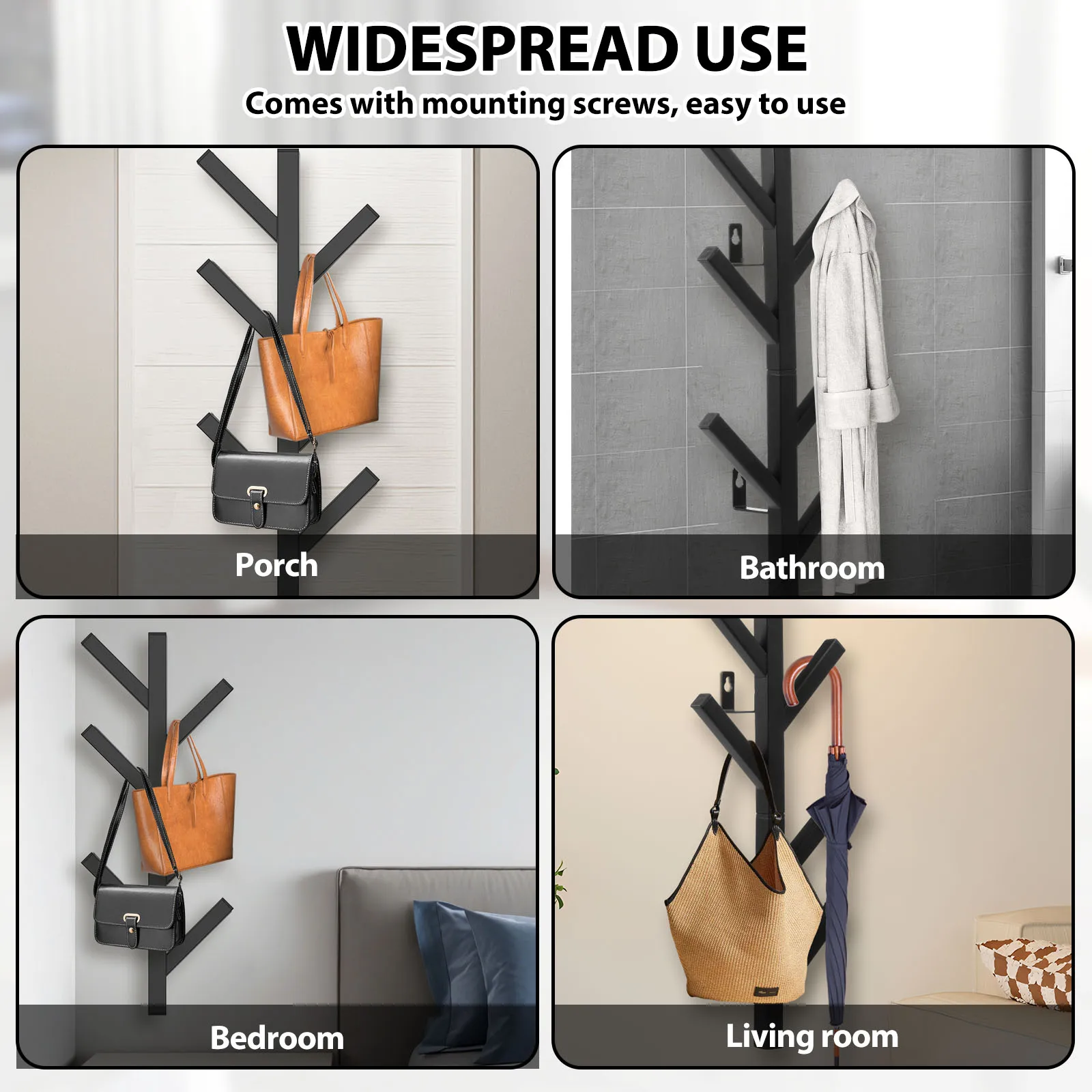 Wall Mounted Coat Rack Metal Vertical Hat Rack Multipurpose Clothes Hanger Home Living Room Storage Easy Install