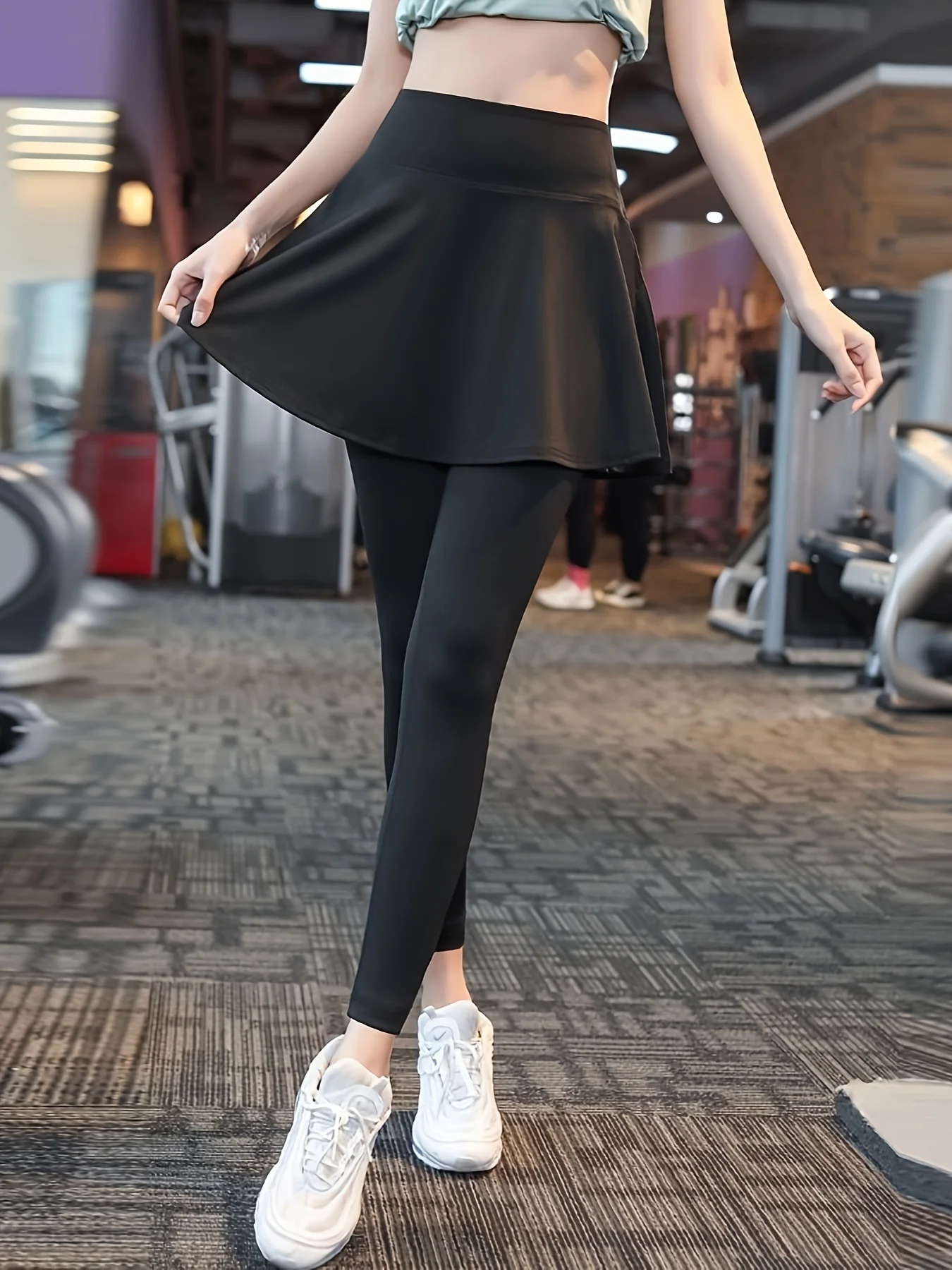 Women Gym Skirt Leggings Fake Two Pieces High Waist Shark Leggings Female Yoga Casual Fitness Seamless Sports Leggins