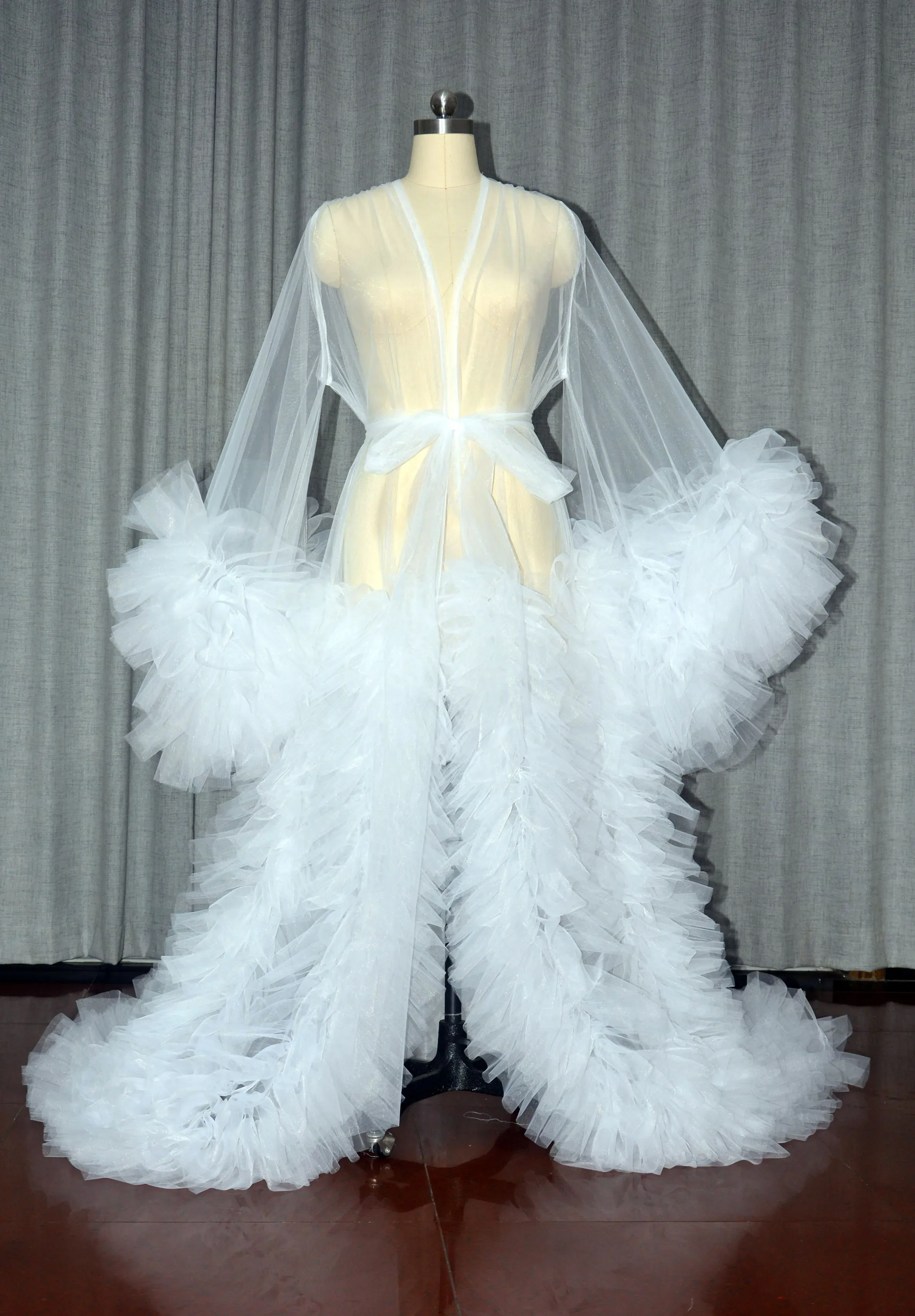 White Bridal Robe Maternity Dresses Women Long Tulle Bathrobe