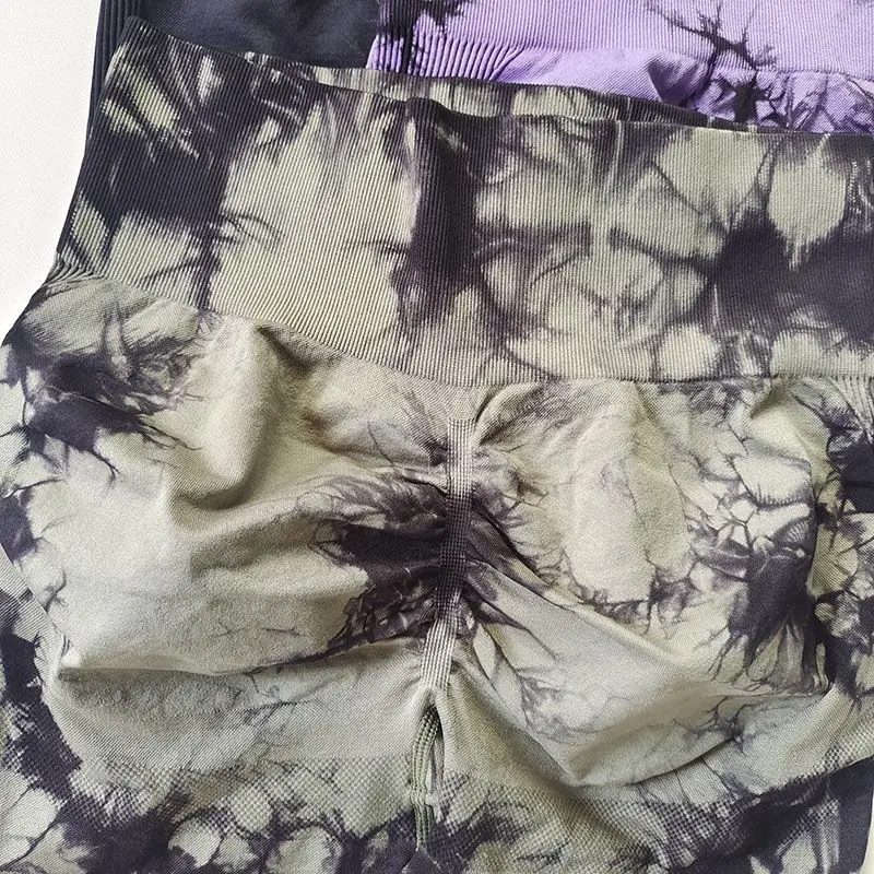 Tie Dye Yoga Women's Tracksuit Fitness Yoga Sets Sportswear Workout Bra+High Waist Shorts Gym Clothing Seamless Sports Suits