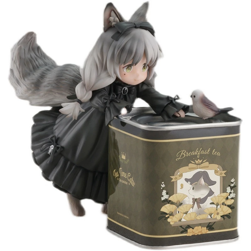 

Anime Tea Party Cat Cute Model Toy Gray Genuine Original Pre-sale Doll PVC Action Decoration Cat Canned Toy Gift