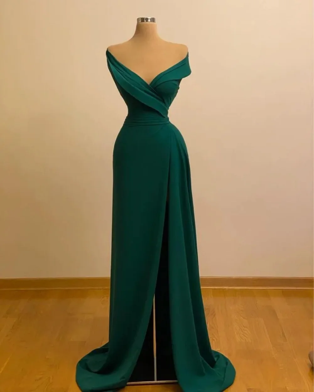 

Simple Green Formal Dress V-Neck Sleeveless Mermaid Satin Side Split Floor-Length 2024 New Women Dress Evening Dress Party Dress
