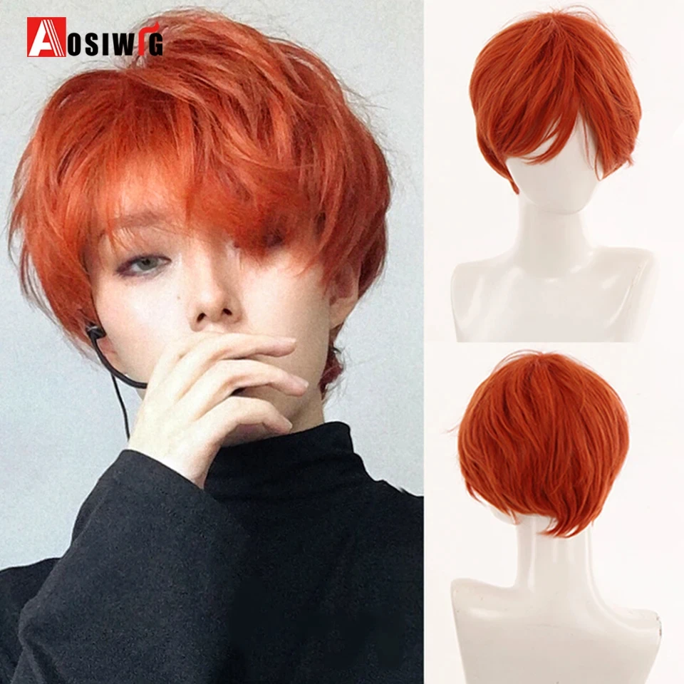 AOSIWIG-Peruca cosplay reta curta para homens, laranja amarelo claro,  cabelo sintético resistente ao calor, peruca respirável masculina, festa  para meninos - AliExpress, image size:960x960