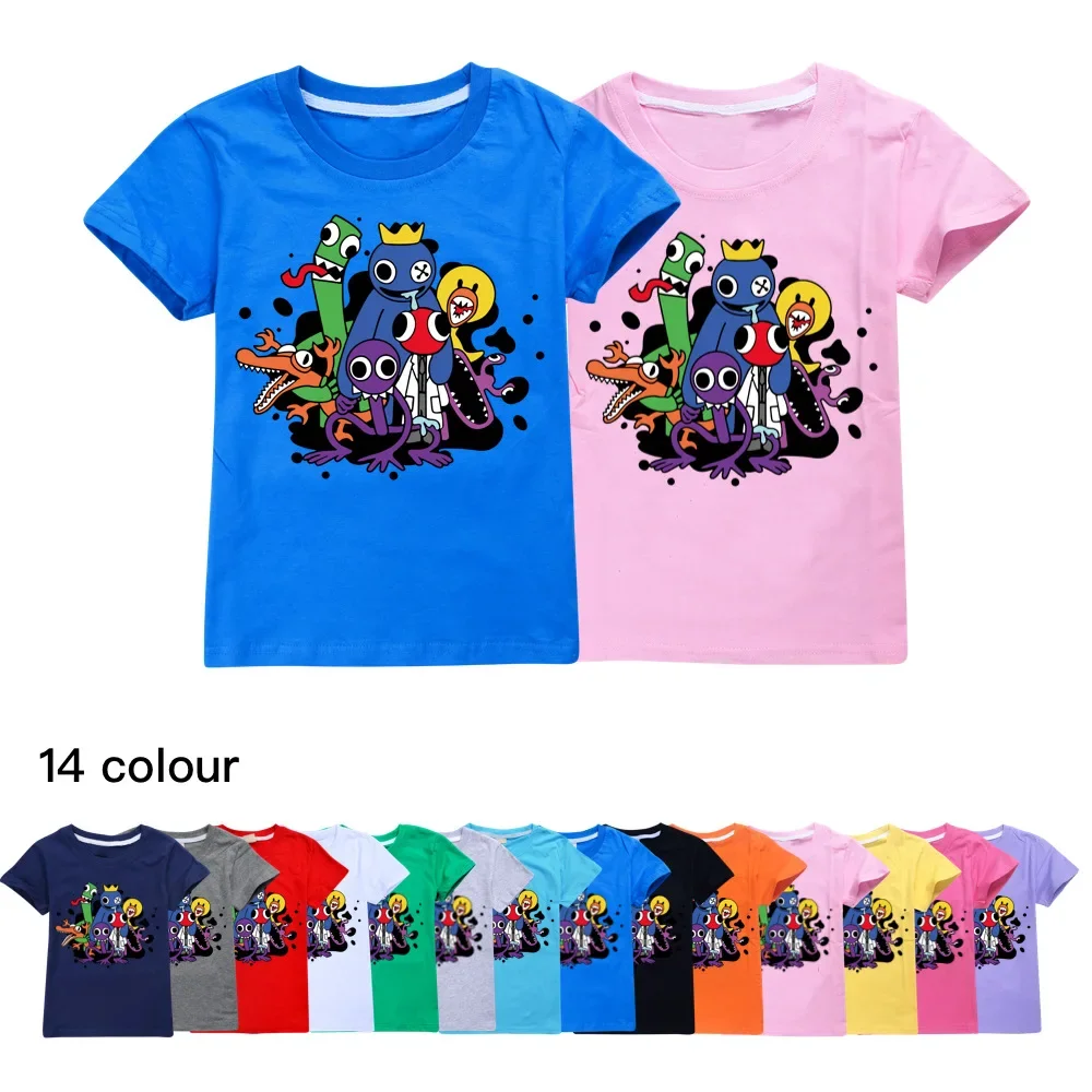 New Game hot rainbow friends Kids Clothes Summer Baby Boys Cotton T shirt Toddler Girls Short Sleeve Tops 2~14Y kids short sleeve new summer children clothing baby boys girls striped t shirt shorts 2pcs sets infant clothes toddler tracksuit