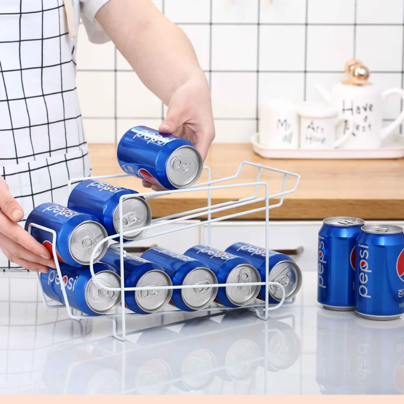 New Kitchen Refrigerator Fresh Drink Beer Cola Cans Storage Rack Solid  Double-layer Finishing Shelf Beverage Cans Storage Rack - Storage Holders &  Racks - AliExpress