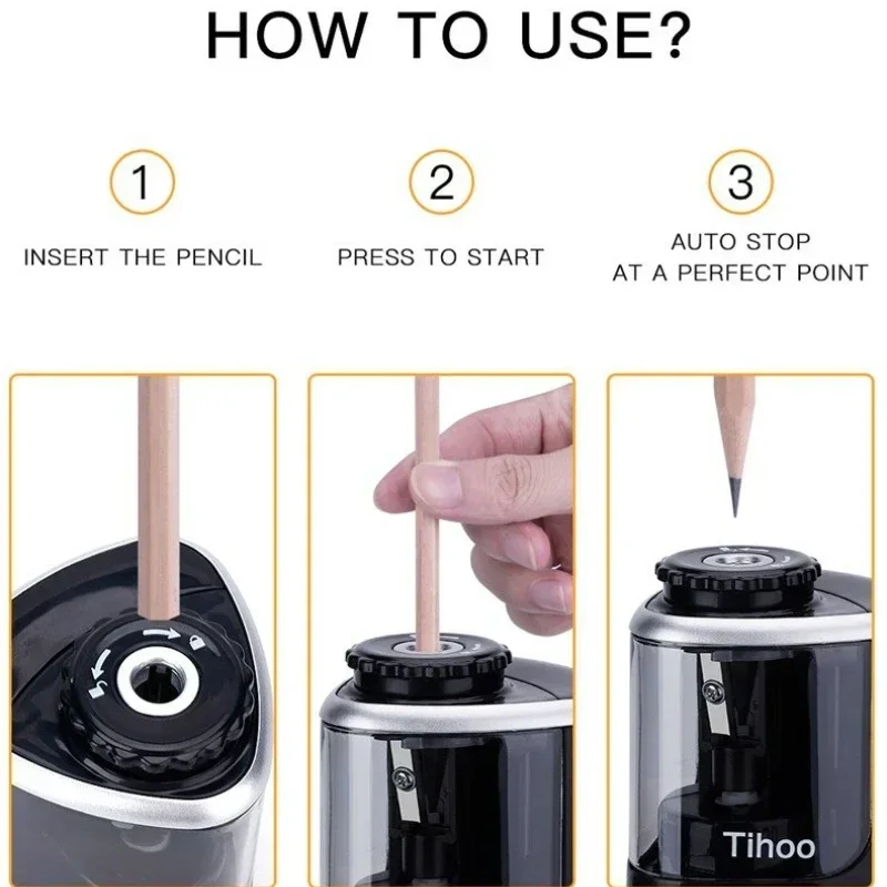 학생용 연필 (6-8mm) 에 적합한 전기 숫돌 데스크탑 자동 연필 깎이 학교 사무용품