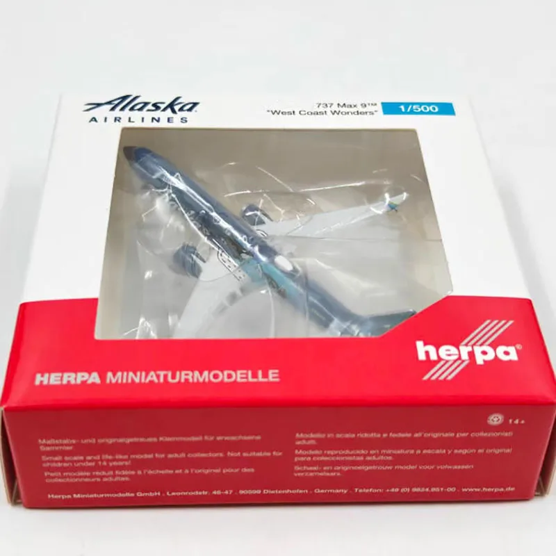 Herpa 다이캐스트 1:500 스케일 알래스카 항공 B737 Max9 항공기 시뮬레이션 합금 완제품 기념품 취미 컬렉션 장난감 선물