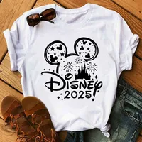2025 Summer Y2k Women T-shirt Disney Printed Female Clothing Short Sleeve White Tops Tees 2