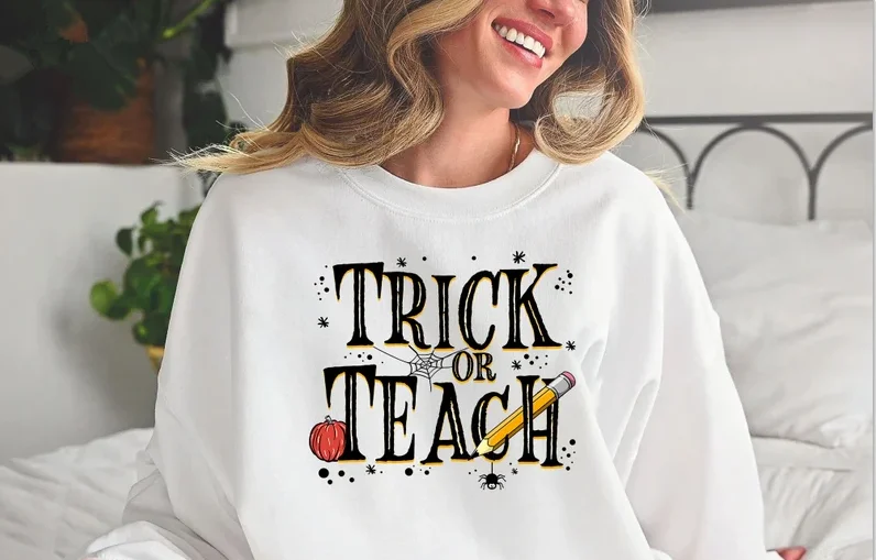 Halloween Teacher Shirt Trick or Teach, Funny Shirt Sweatshirt Fall Teacher Fashion Streetwear harajuku goth y2k Drop Shipping
