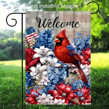 Patriotic Cardinal Garden Flag Double Sided American Independence Day July 4th Red Bird Floral Welcome Home Yard Outdoor Decor 1