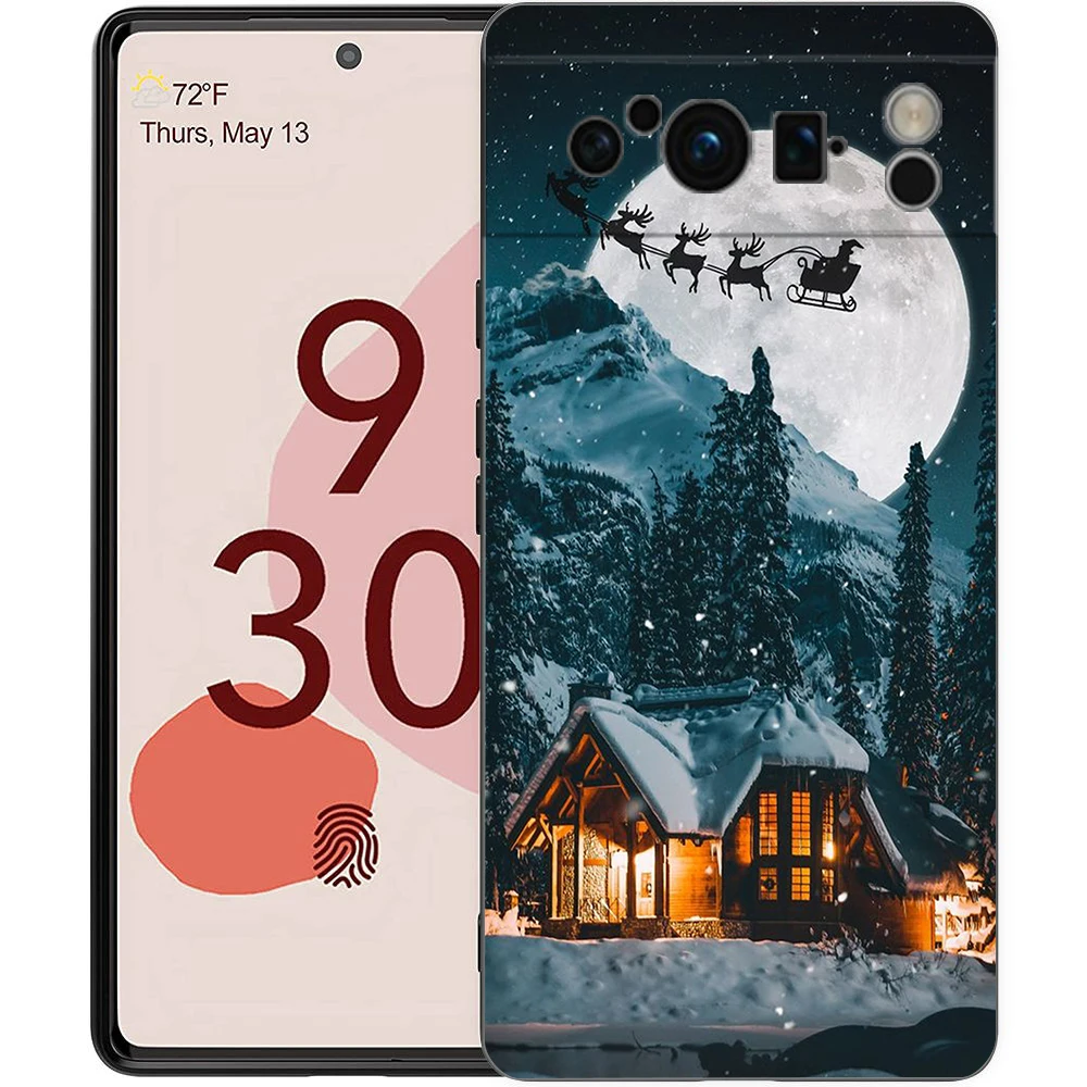 Christmas Graphic Printed Shockproof Black Silicone Phone Case