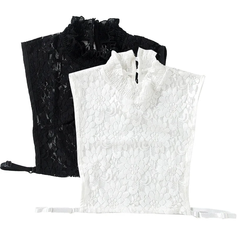

White Floral Embroidery Shirt Fake Collar Tie for Women Vintage Detachable Collar Stand False Collar Lapel Blouse Top Decor