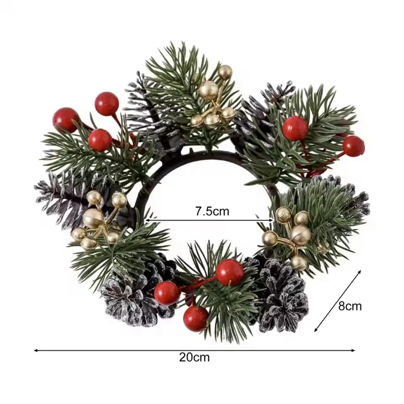 Christmas Candle Ring Artificial Pine Needle Pinecone Berries Garland New Year Party Home Table Decoration Candle Wreath Gifts