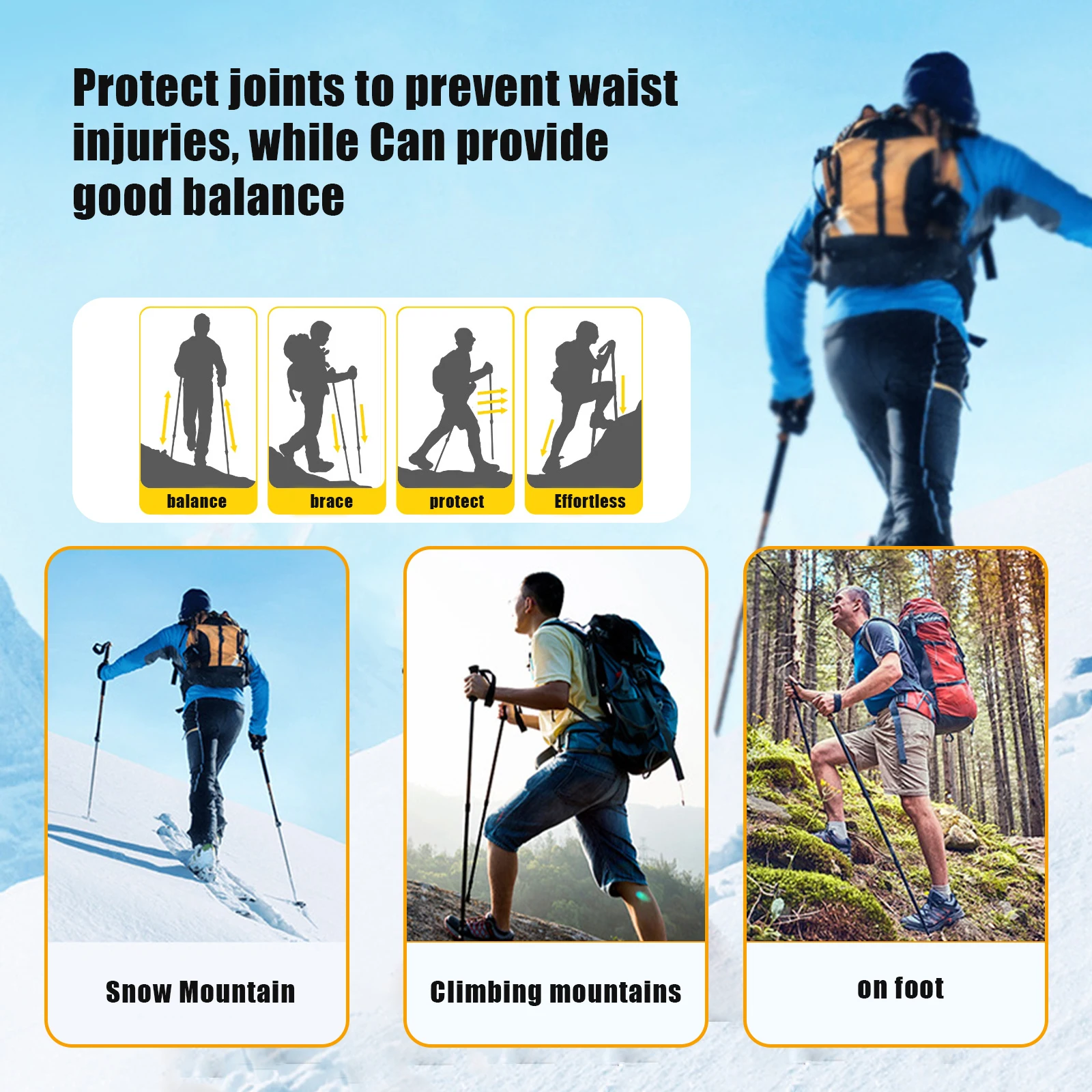 Aluminium Alloy Teleskopic Stick Hiking Poles Trekking Walking Stick Ultralight  Adjustable No Slip Absorber Walking Cane 5
