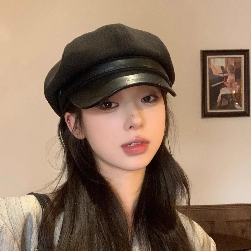 Retro British Style Beret for Women, Versatile Octagonal Newsboy Cap for Big Head Circumference Spring Autumn Hat