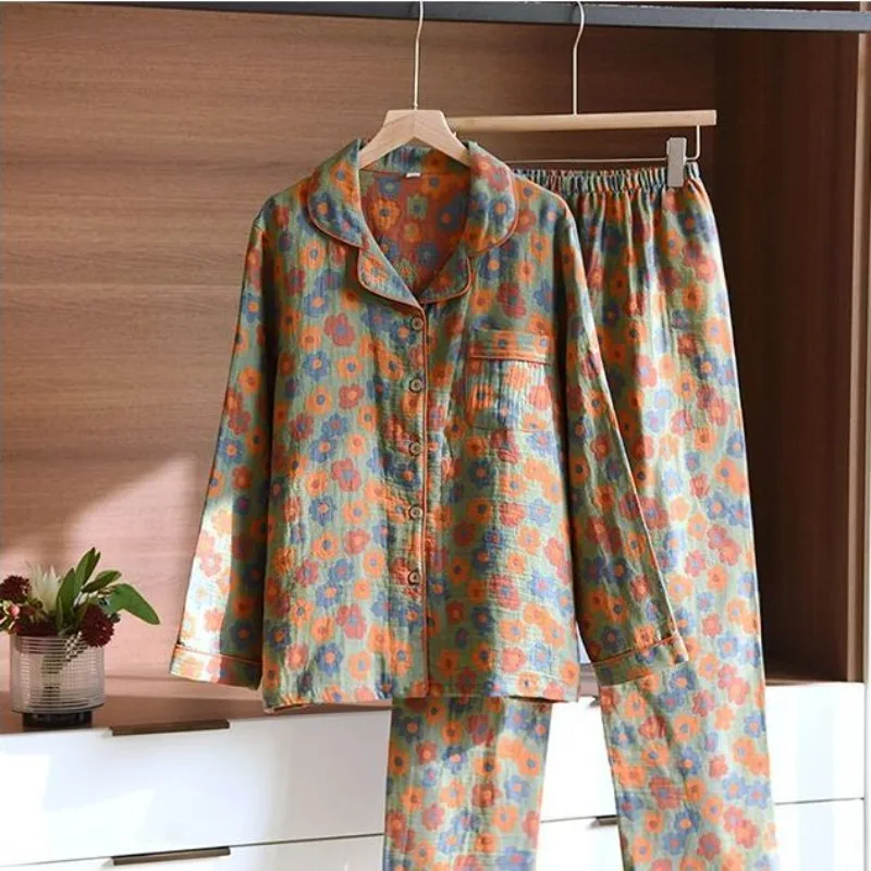 New Pajamas Set Women Spring Autumn Cotton Sleepwear Loose Plus Size Middle-aged Loungewear Mother Long Sleeve Home Service Suit
