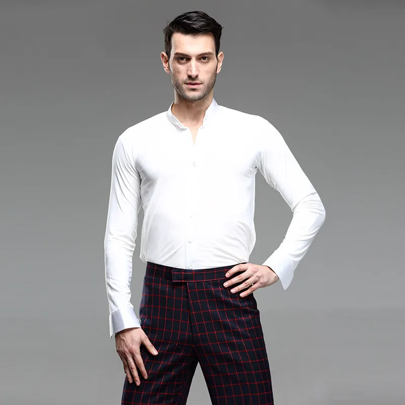 Men white dance shirt Competition Performance Ballroom Modern Salsa Tango Samba latin top men shirts boys dancewear