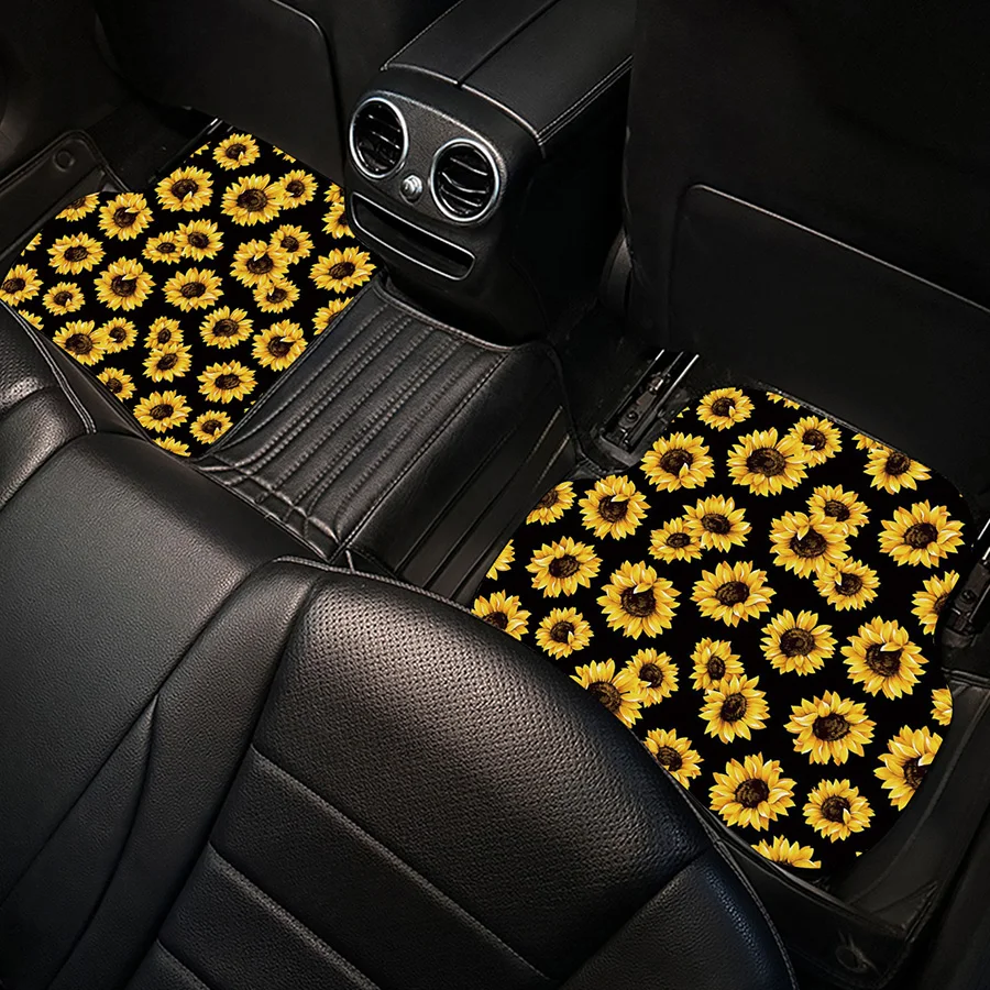 1pcs Customizable Car Floor Mat, Sunflower Design, Small Mats, Universal Anti-dirt and Anti-wear Coil Mat for Car Interior