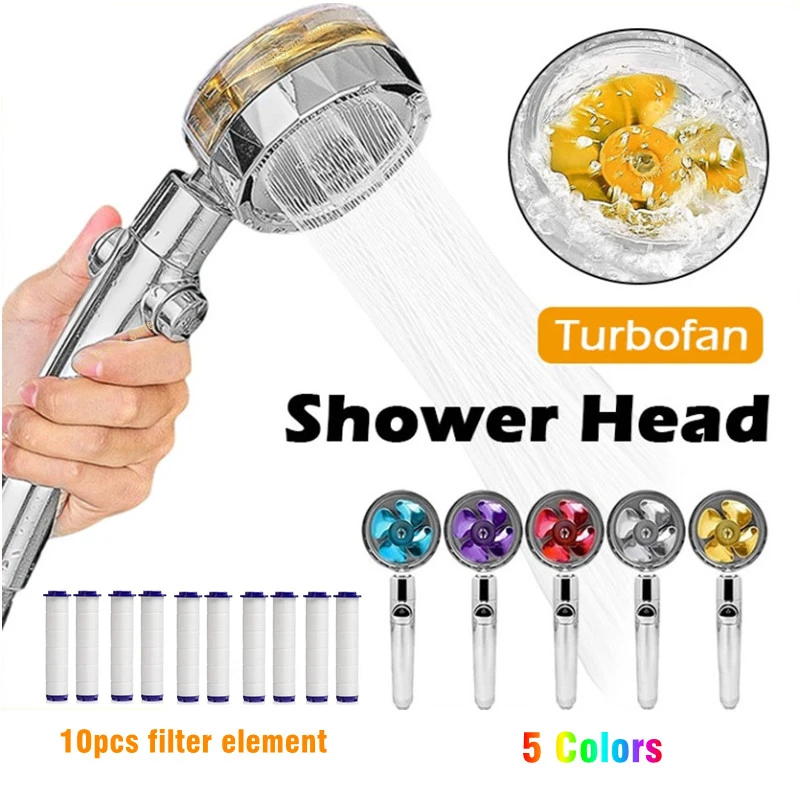 High Pressure Turbo Fan Shower Head 360° Swivel Water Saving Propeller