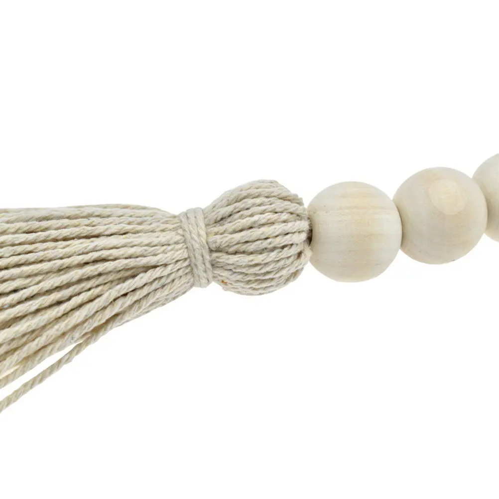 2개 수제 보헤미안 나무 구슬 태슬 장식 면끈 걸이식 옷장 문 손잡이 장식 컨트리 집들이 선물