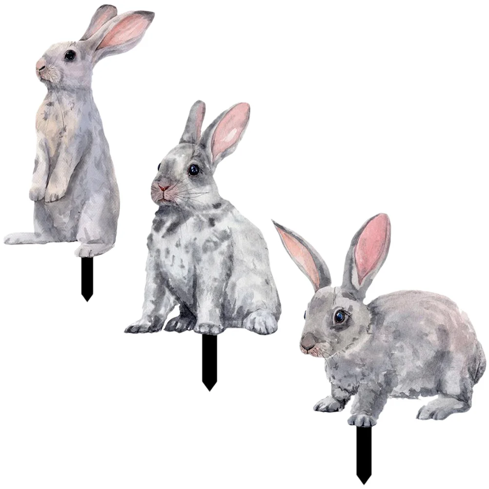 

3 Pcs Garden Decoration Insert Rabbit Easter Lawn Decorations Decorate Yard Sign with Stake Acrylic Bunny