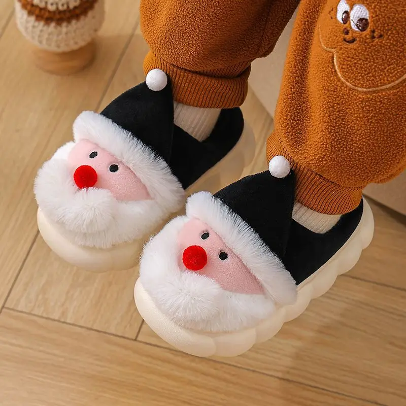 thumbnail image 5 of Pantuflas navideñas de Papá Noel para niños, de invierno, antideslizantes, con dibujos animados, para niños y niñas, de felpa, cálidas, con fondo suave, para el hogar, 5 of 5